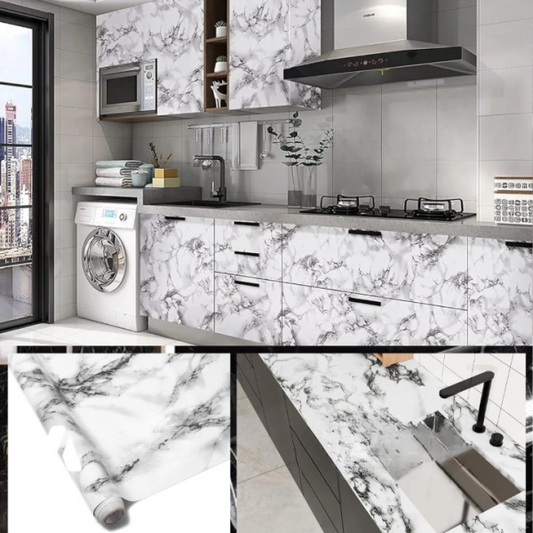 Self Adhesive White Marble Sheet Sticker For Kitchen, Cupboard, Wall – Anti Oil And Heat Resistant Wallpaper – 02 Meter